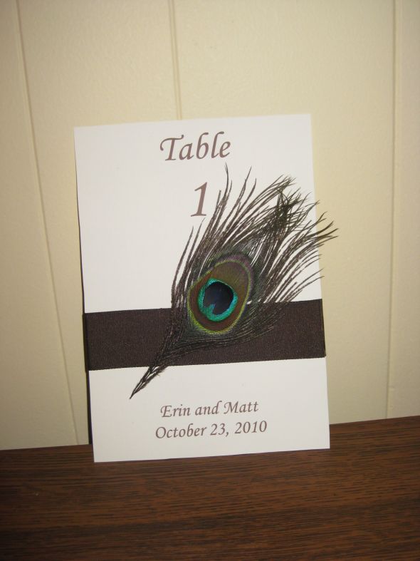 Peacock Tables wedding table numbers peacock feathers brown 001
