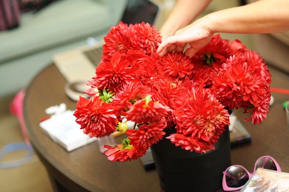 DIY Flowers, Centerpieces and Bouquets :  wedding dahlias hydrangeas fiftyflowerscom wholeblossomscom samsclub diy wedding day teal blue red cake bouqet flowers reception miami Marcdiane0161