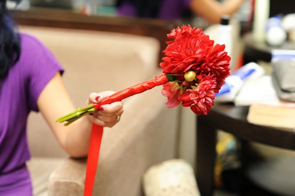 DIY Flowers, Centerpieces and Bouquets :  wedding dahlias hydrangeas fiftyflowerscom wholeblossomscom samsclub diy wedding day teal blue red cake bouqet flowers reception miami Marcdiane0169
