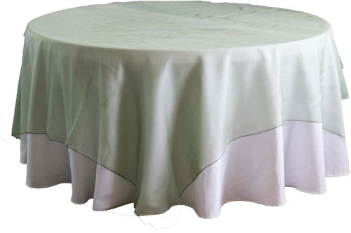 Silver tablecloths Ivory tablecloths Sage sashes and Sage overlays 