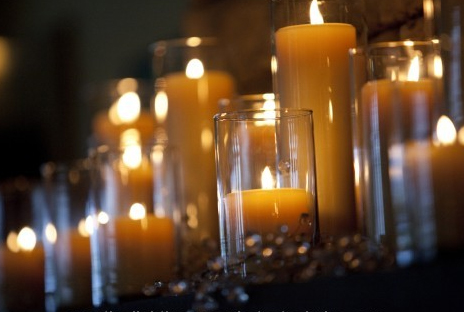 Ivory Candles, Glass Candle Holders, Beaded Garland, Shabby Chic :  wedding pillar candles hurricanes glass candle holder shabby chic romantic beaded glass ivory ceremony reception Pillars2