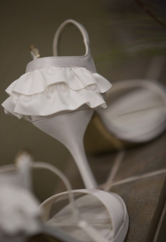 Nina Size 7.5 with ruffles - Ivory :  wedding ruffles strappy shoes ivory shoes nina white ivory shoes Shoes2