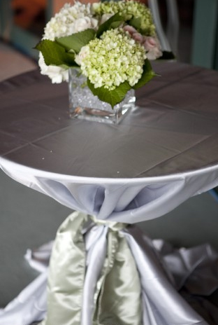 Silver satin tablecloths Silver pintuck table runners 