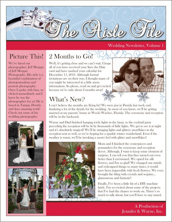 Wedding Newsletter :  wedding newsletter paper guests blue brown red diy Volume 1 Cover