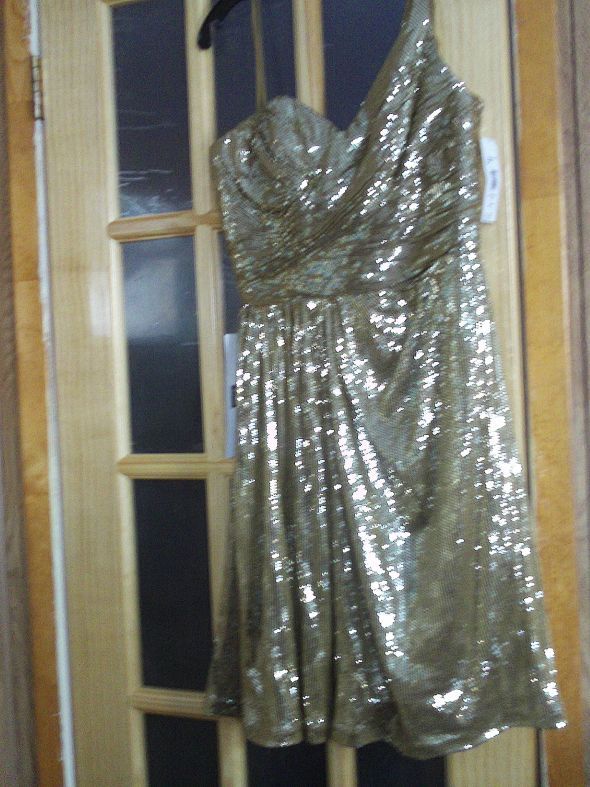 Badgley Mischa one shoulder sweetheart gold sequin dress size 4-8 NWT :  wedding bagley mischka reception dress gold dress cocktail dress for sale gold sequins party dress gold engagement dress reception Bagleymischka1