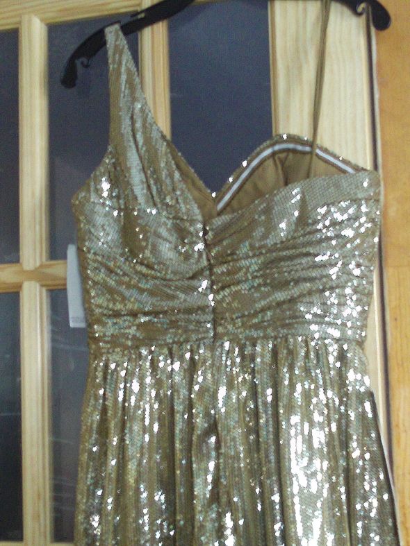 Badgley Mischa one shoulder sweetheart gold sequin dress size 4-8 NWT :  wedding bagley mischka reception dress gold dress cocktail dress for sale gold sequins party dress gold engagement dress reception Bagleymischkaback