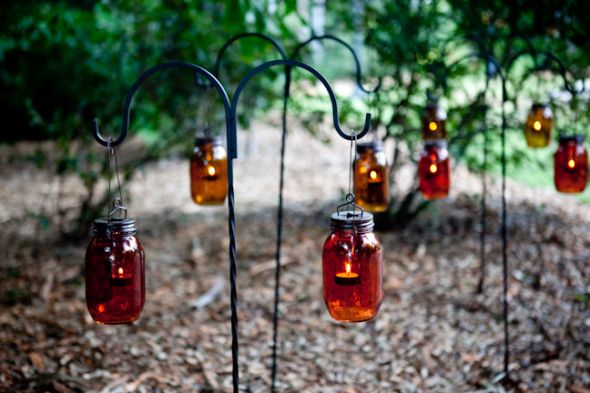Burnt Orange and Amber JAR LANTERNS :  wedding M124