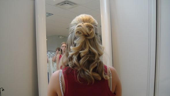 Updos and Half-Up For the Bang-Less Ladies?!? :  wedding bangs updo hair inspiration half up half down wedding hair beauty hair trial 006