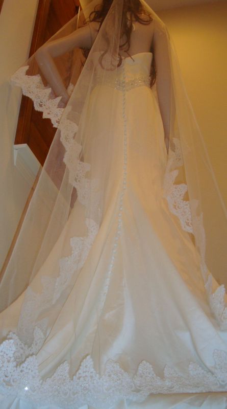 White cathedral length Mantilla Veil Gorgeous Beaded Pearls 20000