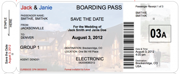 Boarding Pass Save the Date, a little more realistic