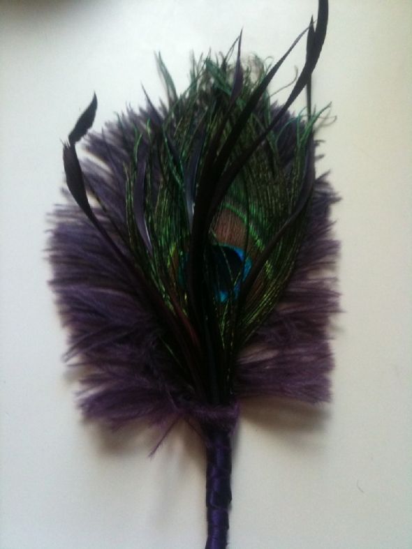 Peacock Boutonniere wedding boutonniere feathers teal gold purple bouquet