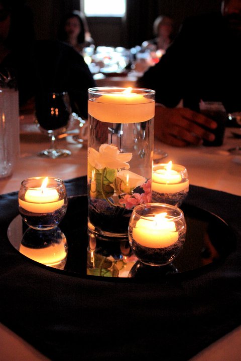  wedding centerpiece vase floating candle blue navy purple white ivory 