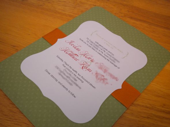 Our DIY Invitation Suite :  wedding ribbon website website card rsvp layered green orange diy invitations DSCN2325 B