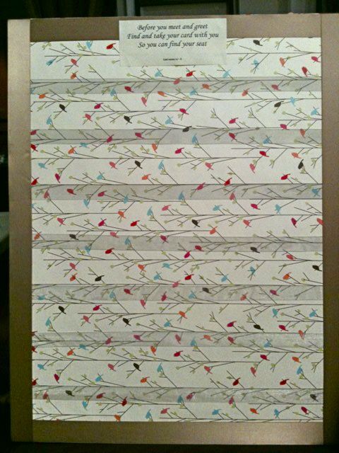 Escort card display canvas board :  wedding escort card ribbon reception diy gold green white ivory silver inspiration Board2