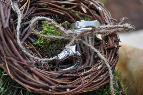 Bird nest pillow :  wedding bird nest pillow brown green ivory ceremony diy reception Rings