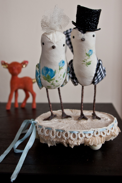 Ann Wood Bird Bride and Groom Cake Topper $100 :  wedding details cake topper birds ann wood decor sale blue white IMG 0233