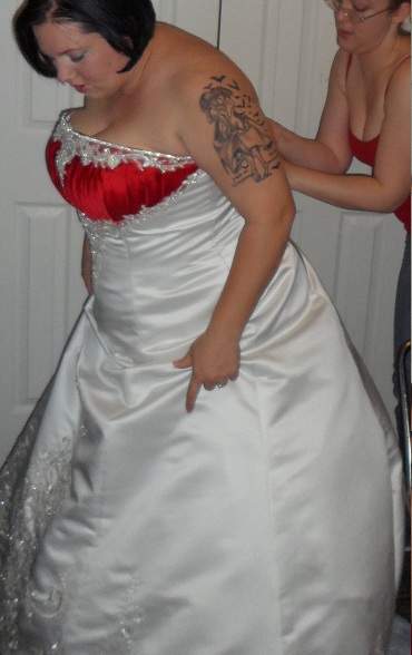 Red and white Wedding dress