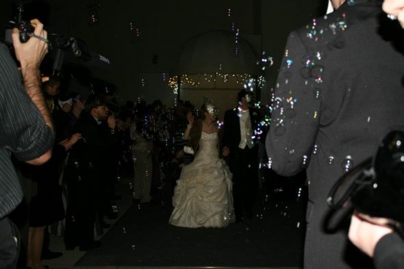 Grand exit- in the dark? :  wedding exit reception bubbles streamers Bubbles