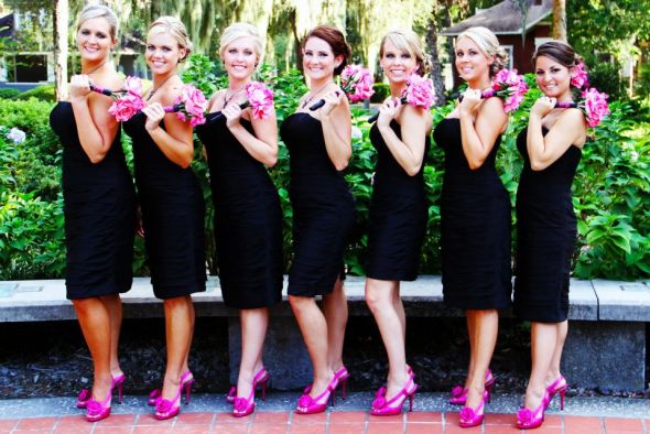 My Fun Bridesmaids!!!! :  wedding black pink white bridesmaids bouquet inspiration ceremony dress flowers jewelry makeup shoes 386316 10150347257897861 717097860 8258777 346221804 N