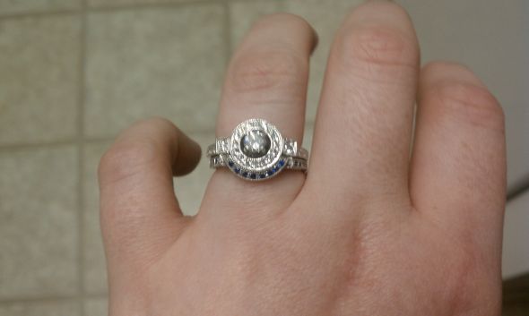 Please show me your gemstone wedding bands! :  wedding halo ring wedding band sapphires IMAG0267