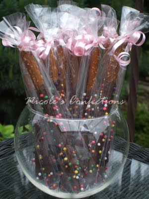 Edible, homemade wedding favor ideas? :  wedding Chocolate Covered Pretzel Rods 3 Protected