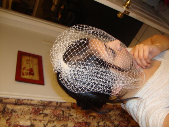 White Birdcage Veil! Must see! : wedding veil birdcage veil white rhinestones ceremony dress reception DSC03054