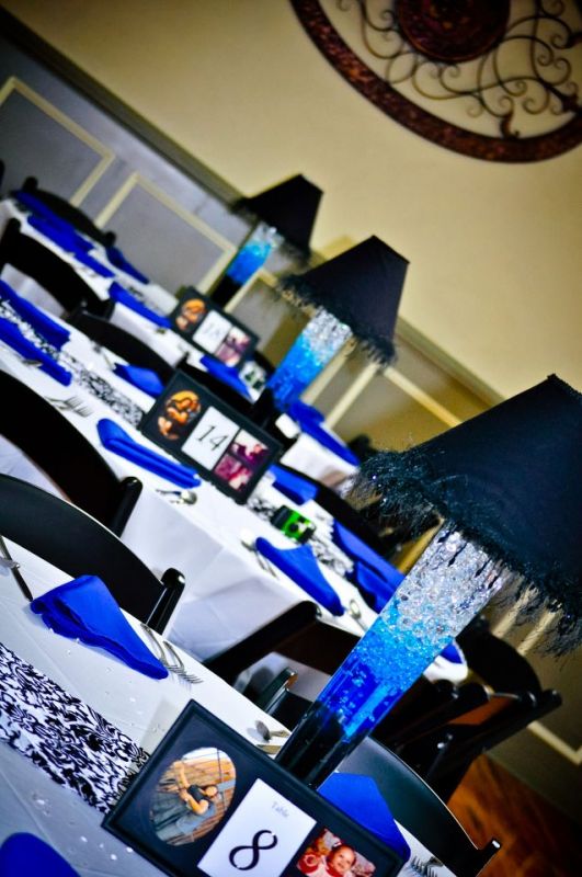 Lampshade Centerpieces wedding black blue white diy lampshade Table