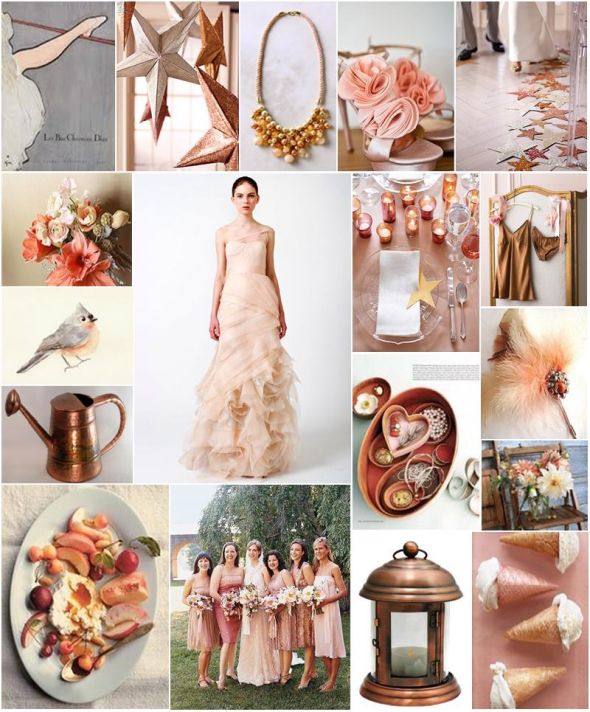 Anyone else feel BI-polar sometimes when trying to make color choices? PIC HEAVY :  wedding inspiration boards teal gold lavender purple green fall vintage rustic blush copper My Blush Copper Inspiration Board