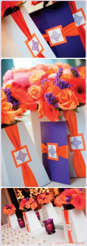  wedding centerpieces bouquet holders shower luncheon Orange Purple 