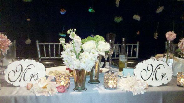 Vintage/Shabby Chic Items for sale :  wedding mr mrs 2 vintage aged white ivory Headtable 2