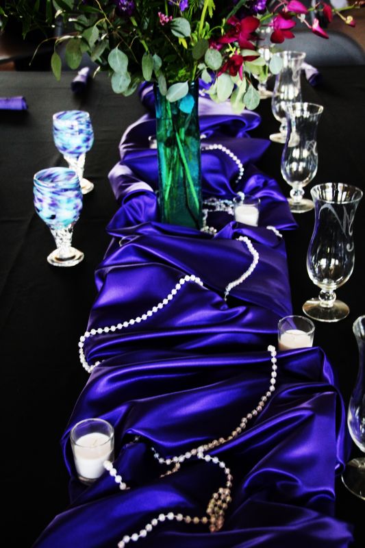 purple linens wedding reception