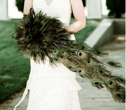 Peacock theme, anyone?......looking for ideas/suggestions! :  wedding peacock feather teal purple decor Peacock Bouquet