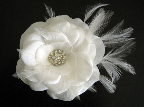 Gorgeous white bridal feather hair flower FREE shipping