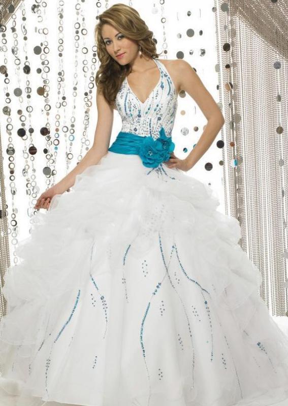 Love the Halterneck wedding teal blue white silver dress Tiffany Dress