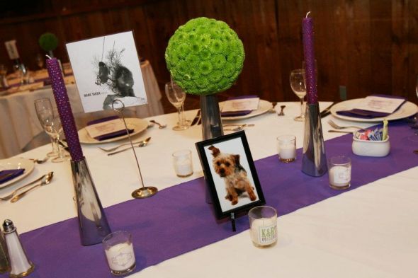 Wedding Centerpieces Photos wedding green purple Table Set Up