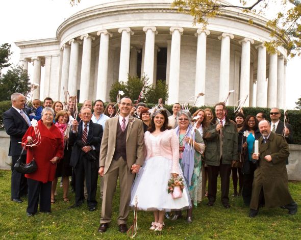 april 9th wedding -dc cherry blossoms - i survived (pro pic heavy) :  wedding dc wedding real pro jefferson memorial washington tea length cherry blossom Group Shosmallt