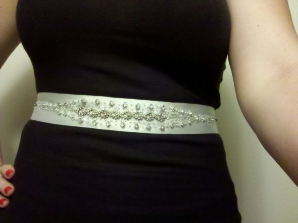 My DIY sash wedding sash white silver diy Belt 1