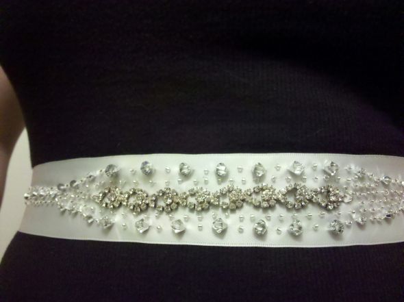 My DIY sash wedding sash white silver diy Belt 2