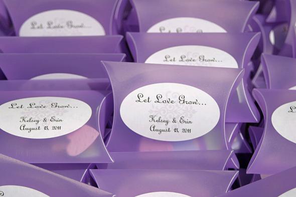 purple and green wedding favors