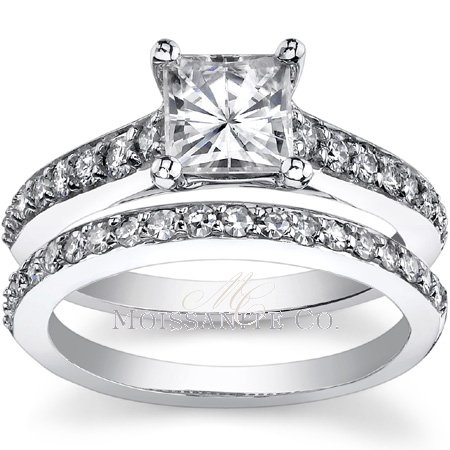 Moissanite: Everything You Wanted to Know :  wedding moissanite diamond alternative charles and colvard Cartier Inspired Square Moissy Set