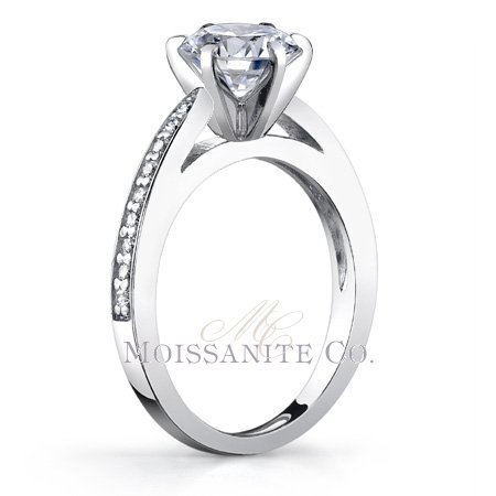 Moissanite: Everything You Wanted to Know :  wedding moissanite diamond alternative charles and colvard Round Channel Set Cathedral Moissy Ring