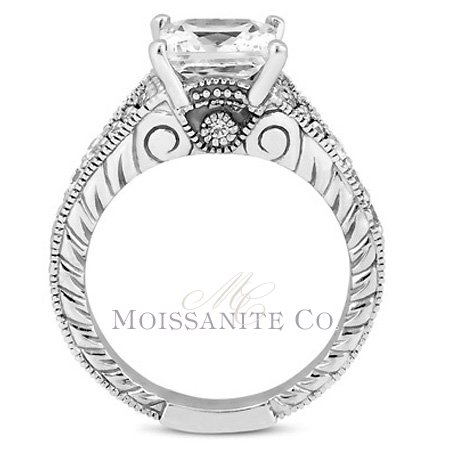 Moissanite: Everything You Wanted to Know :  wedding moissanite diamond alternative charles and colvard Square Brilliant Antique Split Shank Moissy Ring