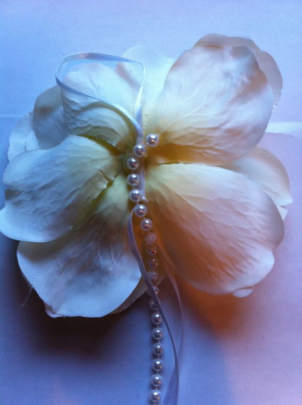 Diy ring pillow...from rags to riches! :  wedding ring pillow ceremony flower pearls purple ribbon gem basket navy inspiration Back2