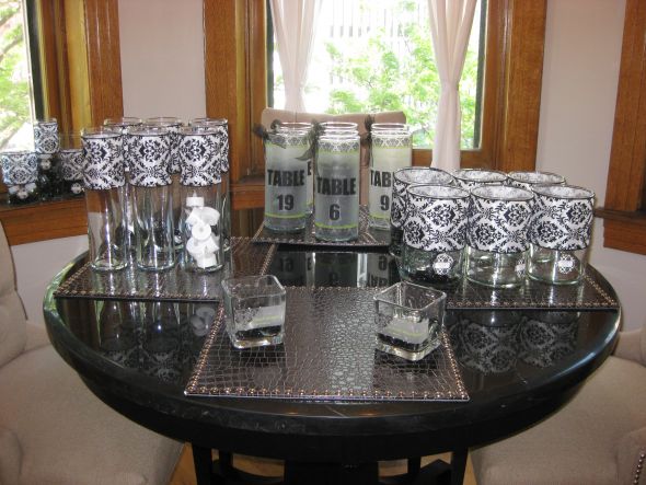  200 for everything Damask Black and white centerpieces vases led lights 