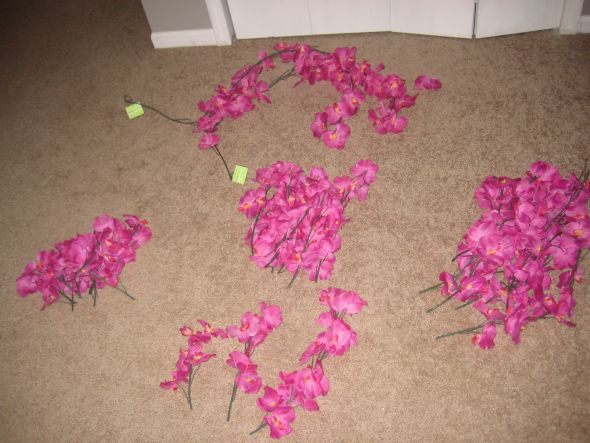 Fuchsia Silk Orchids :  wedding fuchsia silk orchid submerged pink purple flowers reception 031
