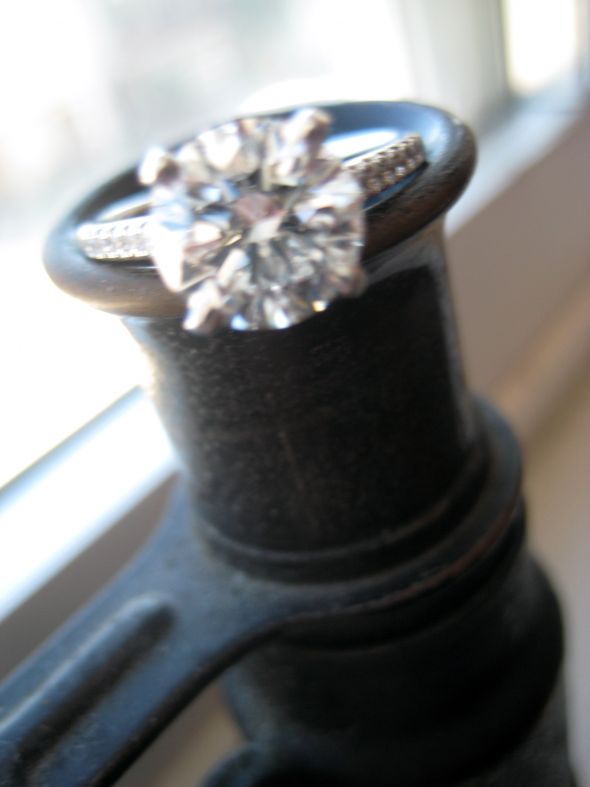 Share pictures of your ring and state your ring/diamond size! :  wedding ring size diamond size carat pictures rings diamonds carats finger 65 1 1 carat wave custom emerald cut 002