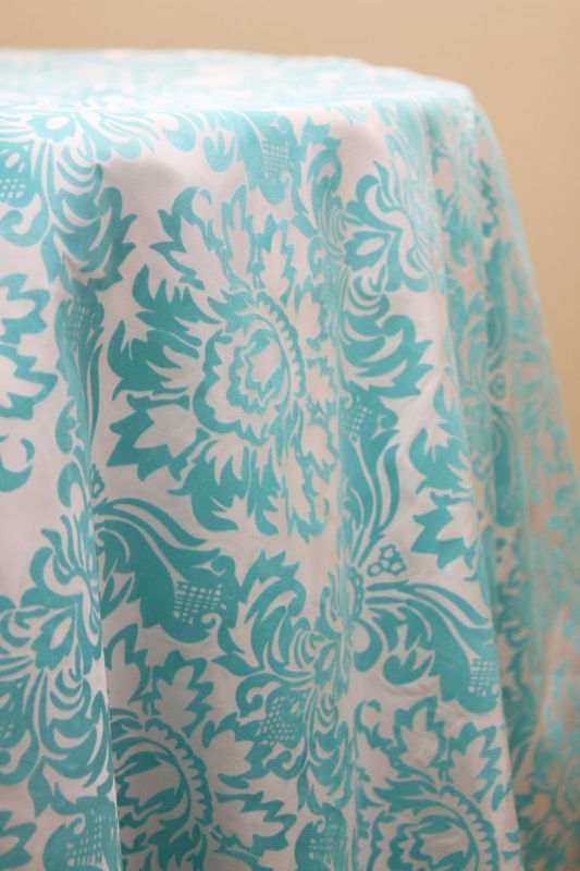 Tiffany Blue Turquoise Flocked Damask 120 tablecloth 25 shipped wedding 