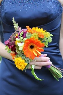 White vs. Colorful Bridal Bouquet :  wedding Navy Dress