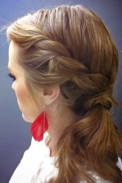 Share Your Bridesmaids Hair Do & Dresses :  wedding bridesmiad hair style look Side Low Braid Pony