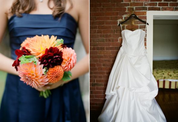 Bridesmaids were all dahlias in rust orange and yellow and scented 